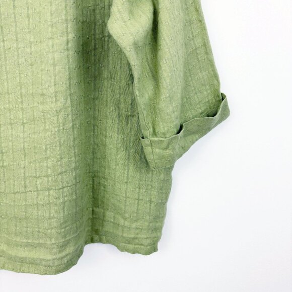 Flax Green Linen Shirt Jacket Size M 3/4 Cuffed Sleeve Button Front Boxy Fit - Picture 3 of 5